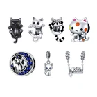 bamoer шармы из серебра 925 пробы, мультипликационная кошка,черное золото,шармы-подвески для браслетов и ожерелий, изящное ювелирное изделие подарков