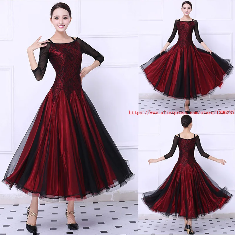 Ballroom Competition Dance Dress Women Red Tango Flamenco Waltz Dancing Skirt Lady's Elegant Lace Ballroom Dance Dresses ballroom dance dresses lady s long sleeve black tango waltz dancing skirt women ballroom dance competition dress