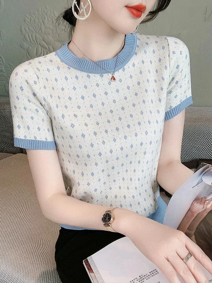 

Fashion Logo Printing T Shirts sky blue Women's Short Sleeve Fashion 100% cotton Female T-Shirts