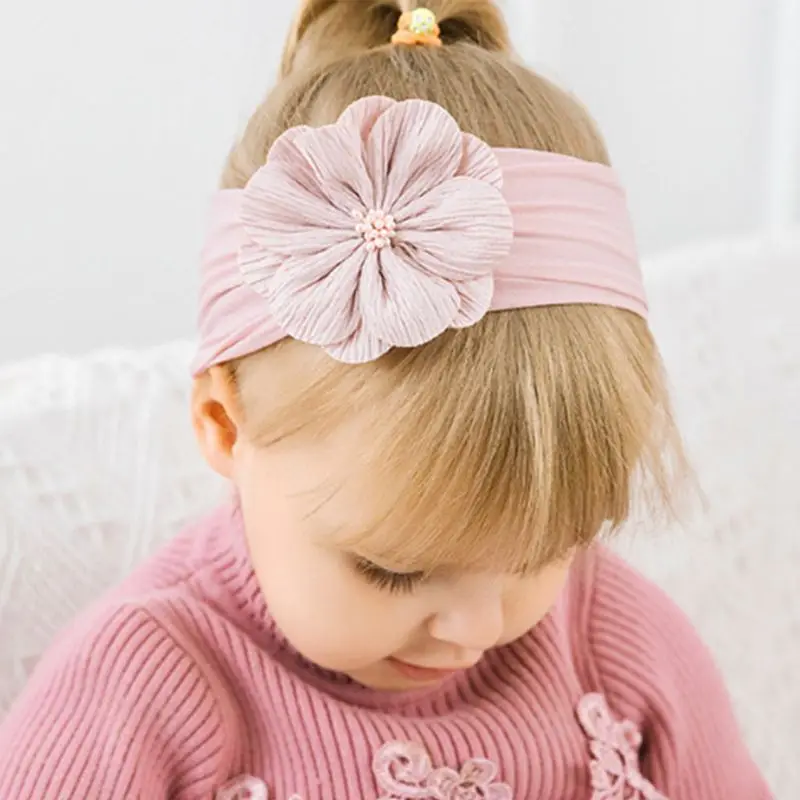 Младенческая Девочка сморщенный шифон Цветочные бисером эластичный обруч для