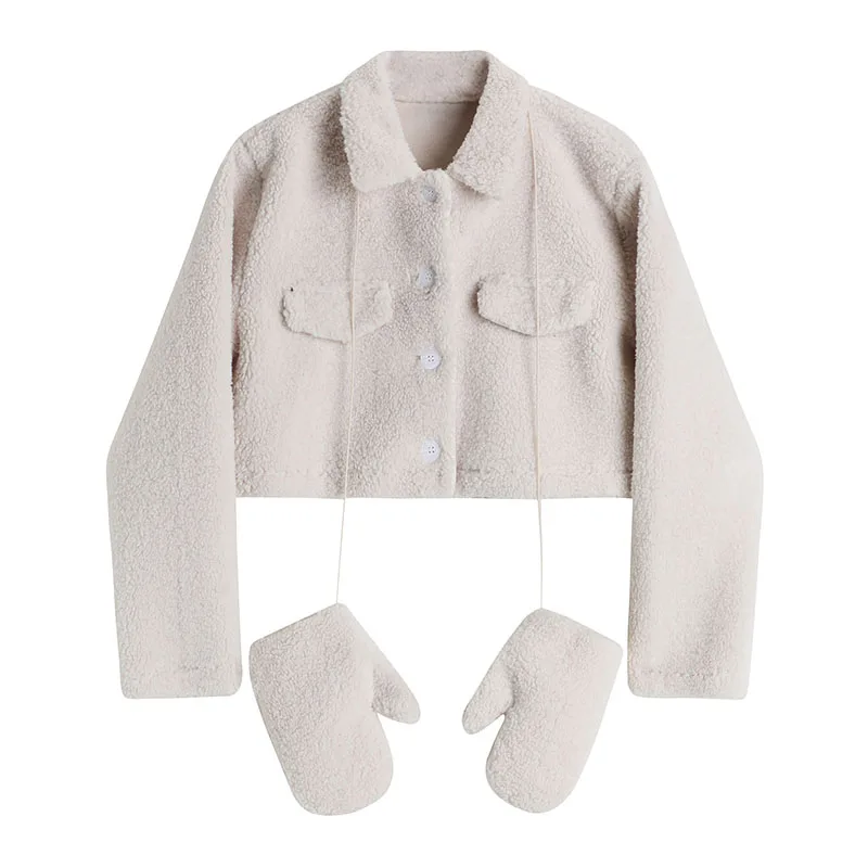 

2022 Women's Vintage Fleece Suit Single Breasted Teddy Short Jacket And Mini Skirt Female Sweet Elegant Fashion Two-Piece Set