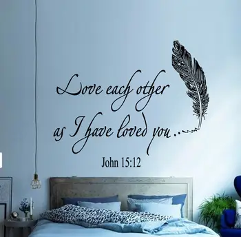 Family Bible Verses Wall Decal Quote Love Each Other John 15:12 Vinyl Wall Stickers Boho Removable Bedroom Decor Mural Z701