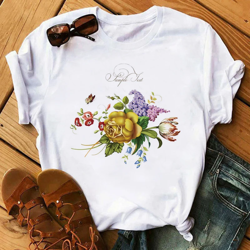 Модные милые футболки с цветами Harajuku женская футболка Ullzang аниме эстетика Blusas