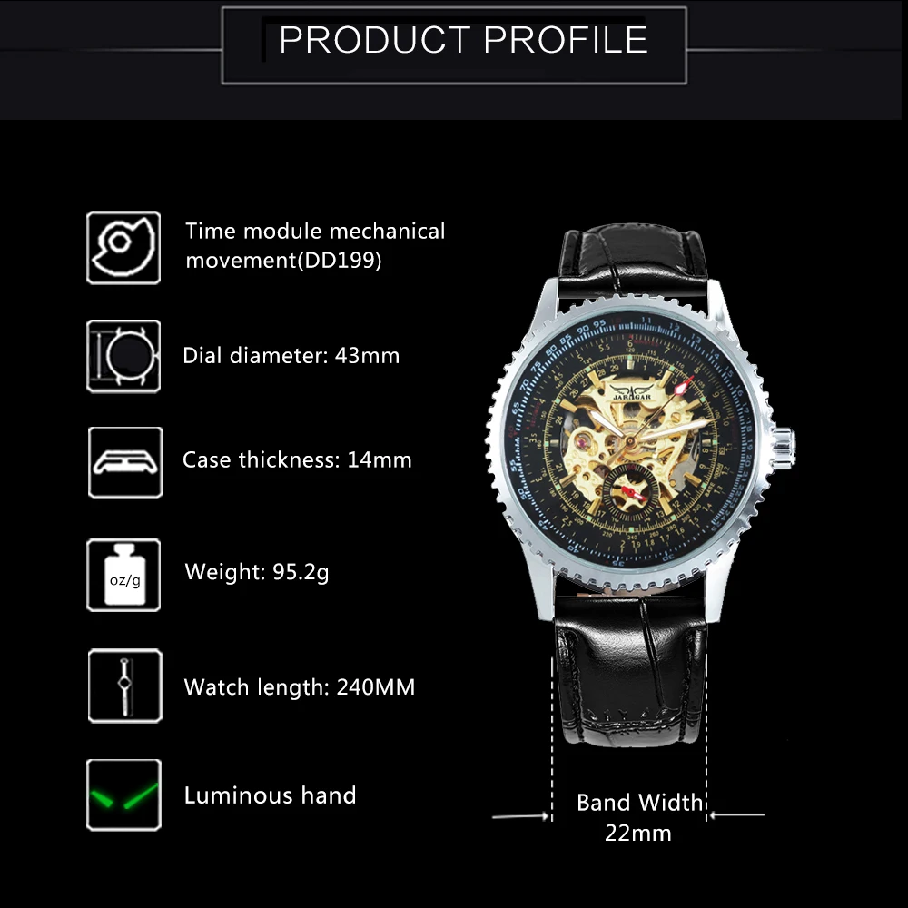 JARAGAR спортивные военные мужские часы из нержавеющей стали чехол с зубчатой