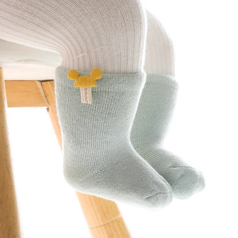 Oto&ntilde;o calcetines de beb&eacute; de invierno 100% de algod&oacute;n grueso c&aacute;lido dise&ntilde;o de rat&oacute;n medias de Color s&oacute;lido para beb&eacute; ni&ntilde;os beb&eacute; reci&eacute;n nacido c&aacute;lido Calcetines-2
