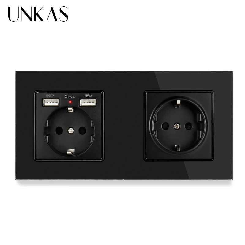 UNKAS 2 Gang Россия Испания настенная розетка стандарта ЕС Хрустальная стеклянная