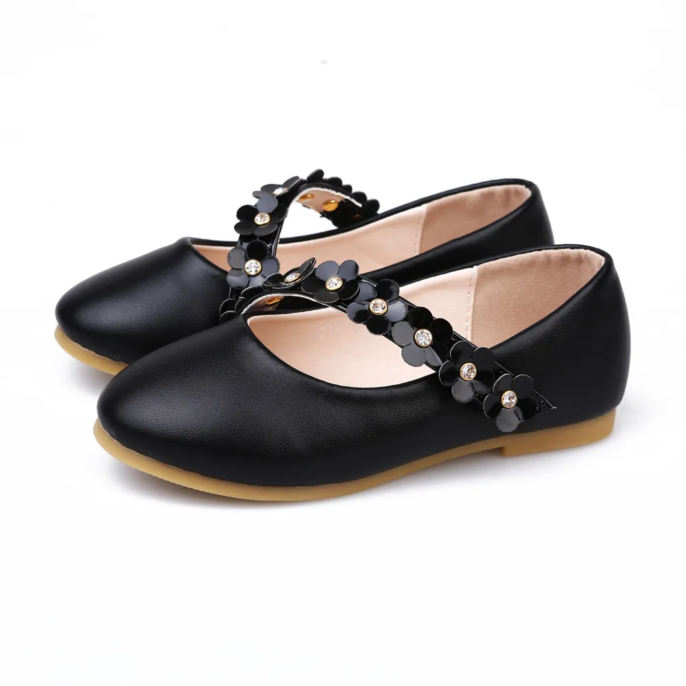 Туфли для девочек с цветами однотонная повседневная обувь на плоской подошве