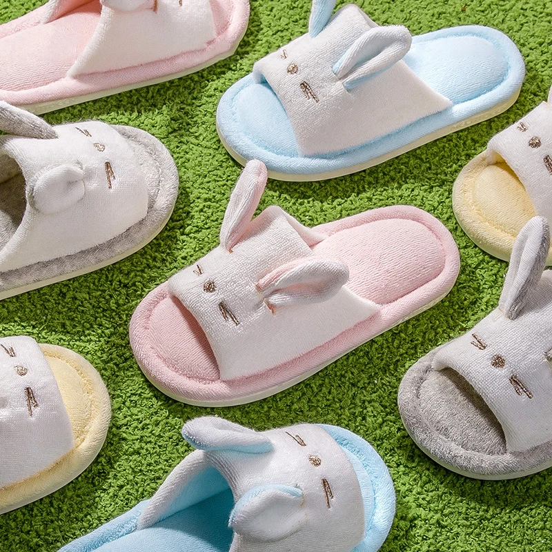 Тапочки детские льняные мягкая нескользящая подошва Симпатичные домашние тапки