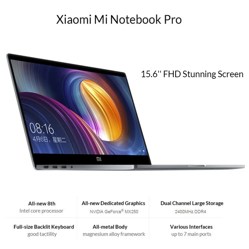 Игровой ноутбук Xiaomi Mi Notebook Pro 15 6 дюйма Windows 10 1080P 8 Гб ОЗУ 256 ГБ/512 SSD сканер отпечатка