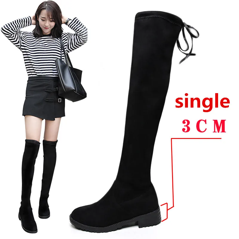 2.5cm heel single Пикантные облегающие эластичные ботфорты из флока; женская обувь; коллекция года; сезон осень-зима; женские высокие сапоги до бедра на высоком каблуке; botas - Цвет: 2.5cm heel single