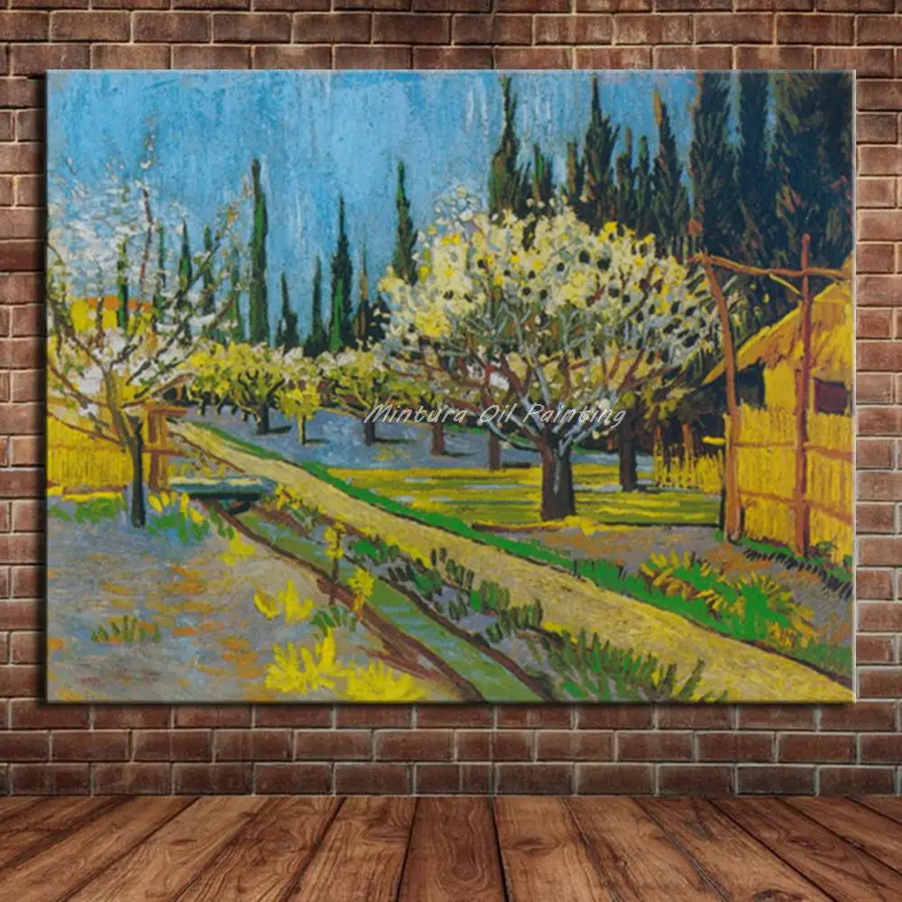 

Orchard In Blossom Bordered By Cypresses Of Vincent Van Gogh Handmade Famous Oil painting On Canvas Wall Art For Home Decoration