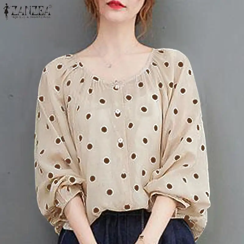 

ZANZEA Spring Elegant Polka Dot Printed Blouse Women Buttons Down Shirt Casual Vintage Party Blusas Loose Long Sleeve Tunic Tops
