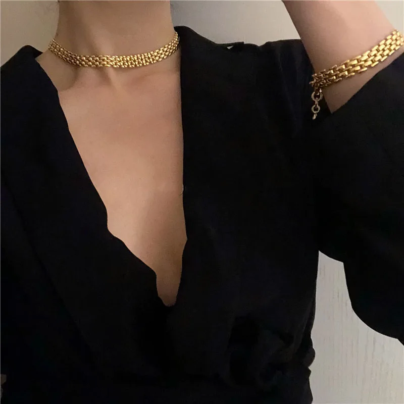 

Brass With 18K Gold Pave Chunky Statement Neckalce Japan Korean Style Party Designer T Show Runway Gown Jewelry Rare INS