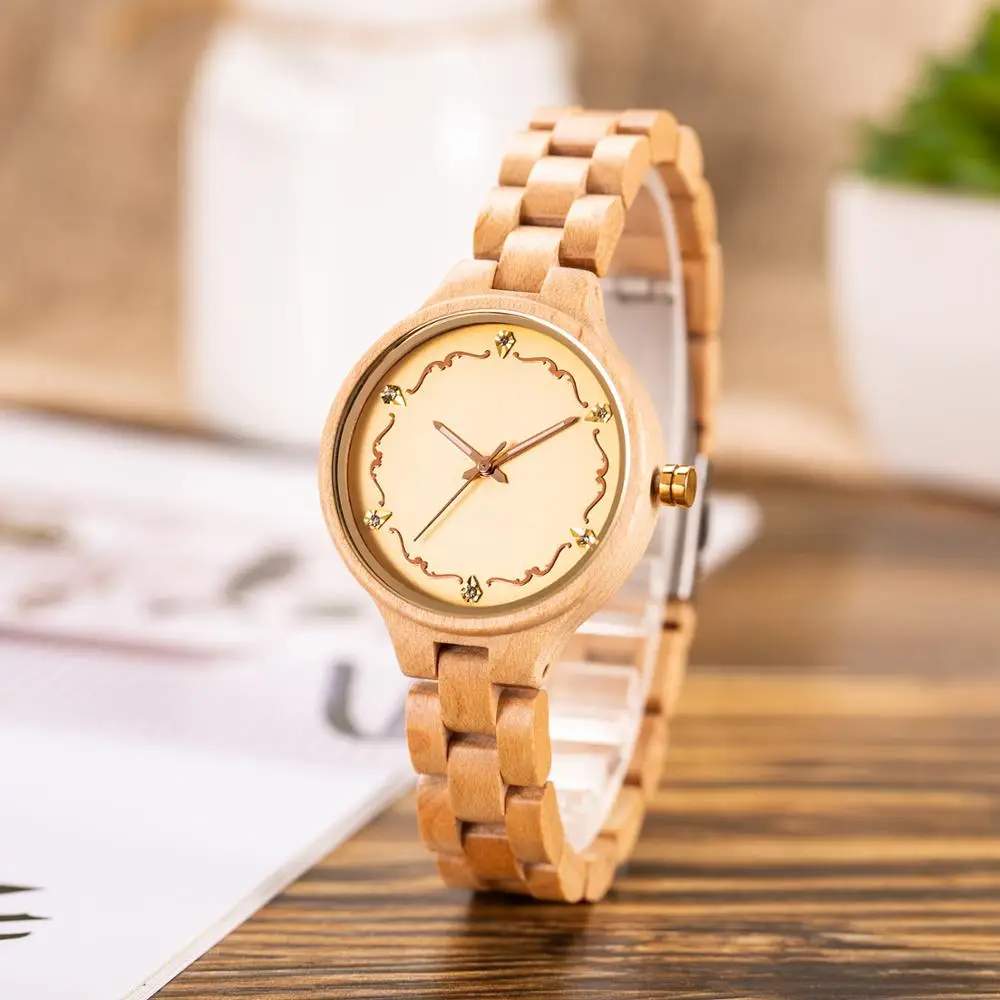 Новые Роскошные Натуральный клен бамбуковые деревянные часы женские модные