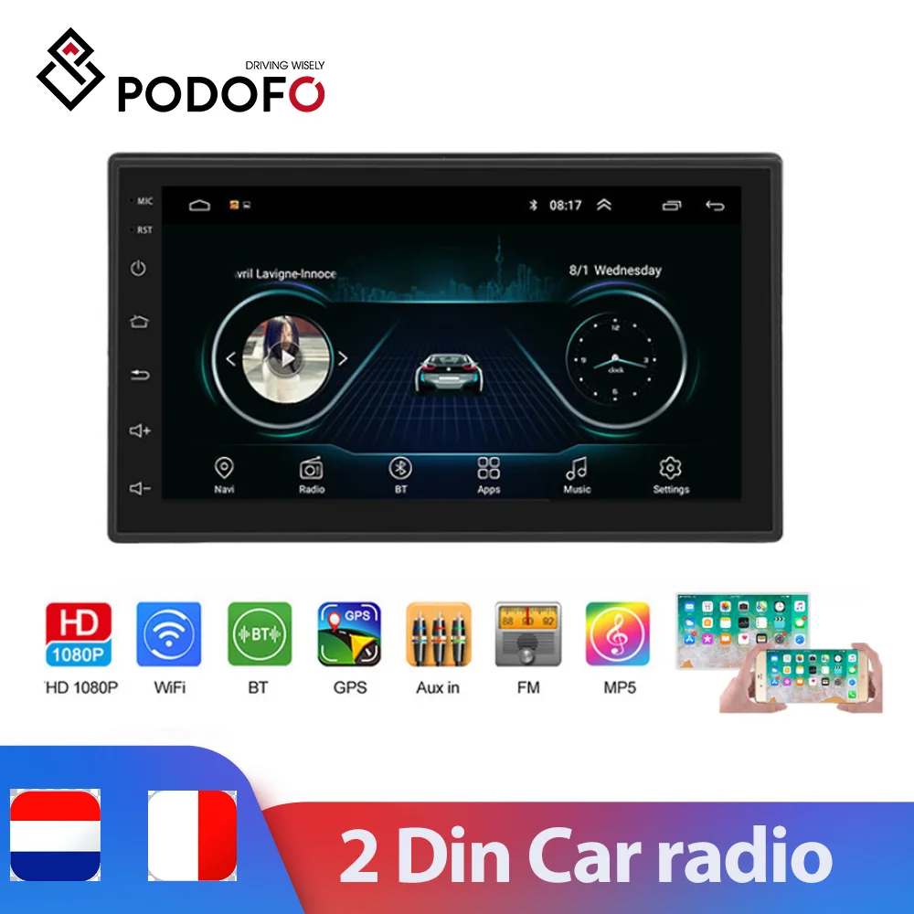 

Система мультимедийная Автомобильная Podofo, 2 din, 1 + 16 ГБ, сенсорный экран, GPS, FM/BT