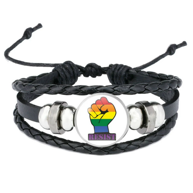 Гей Прайд Стекло и украшением в виде пряжки браслет Радужный Флаг собственными