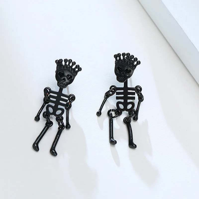 

Black Skeleton dangling earrings for men stainless steel detachable gothic earrings halloween jewelry cool hip-hop jewelry