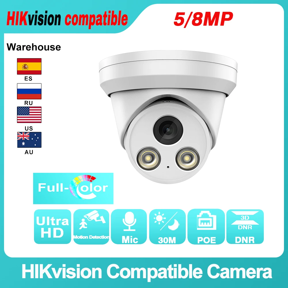 

Купольная IP-камера Hikvision, 8 Мп, с ИК-датчиком движения, IP66, встроенный микрофон, H.265, дальность 30 м