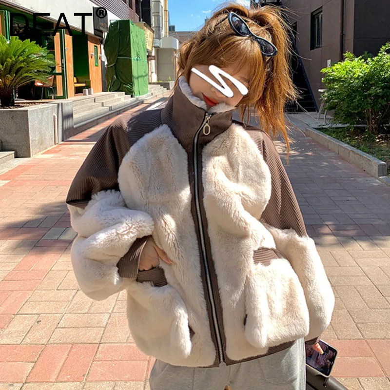 

DEAT 2021 зимняя Осенняя теплая куртка с отложным воротником меховое однобортное Свободное пальто с карманами WT19104L