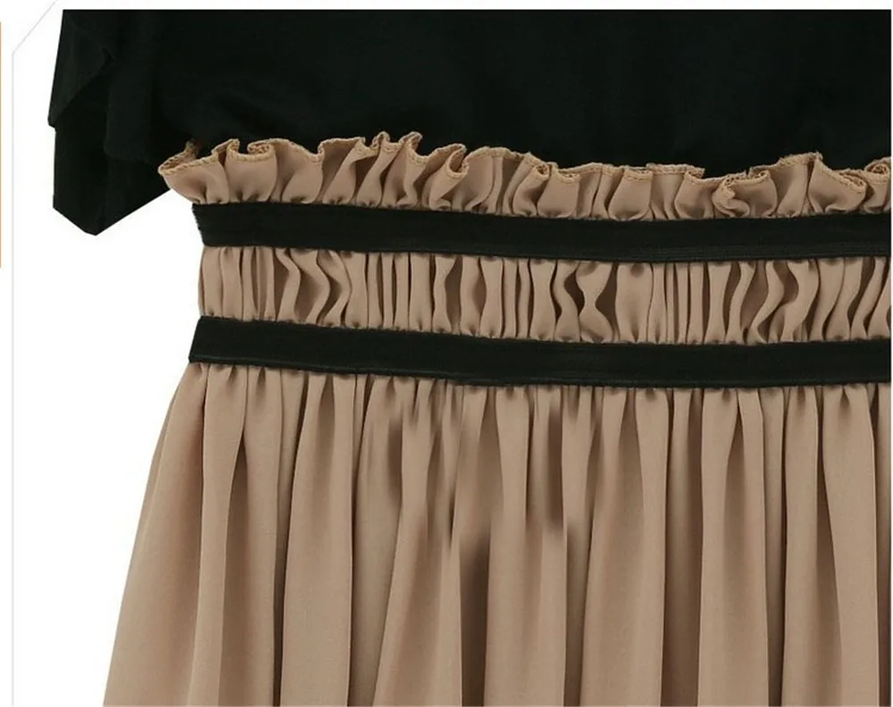 

Plus Size Chiffon Dress For Women Short Sleeve Contrast Color Pleated Dress Fashion Lotus Sleeve Maxi Dress Summer Clothes Women