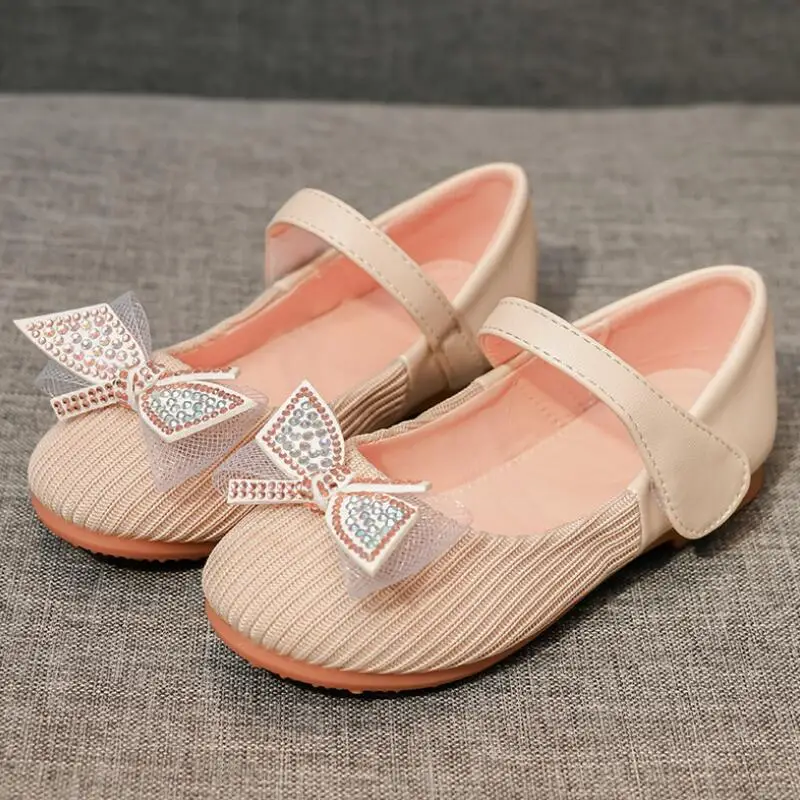 

Girls' leather shoes children's spring new fashion bow little girl single shoes flat bottom soft bottom non-slip princess shoes