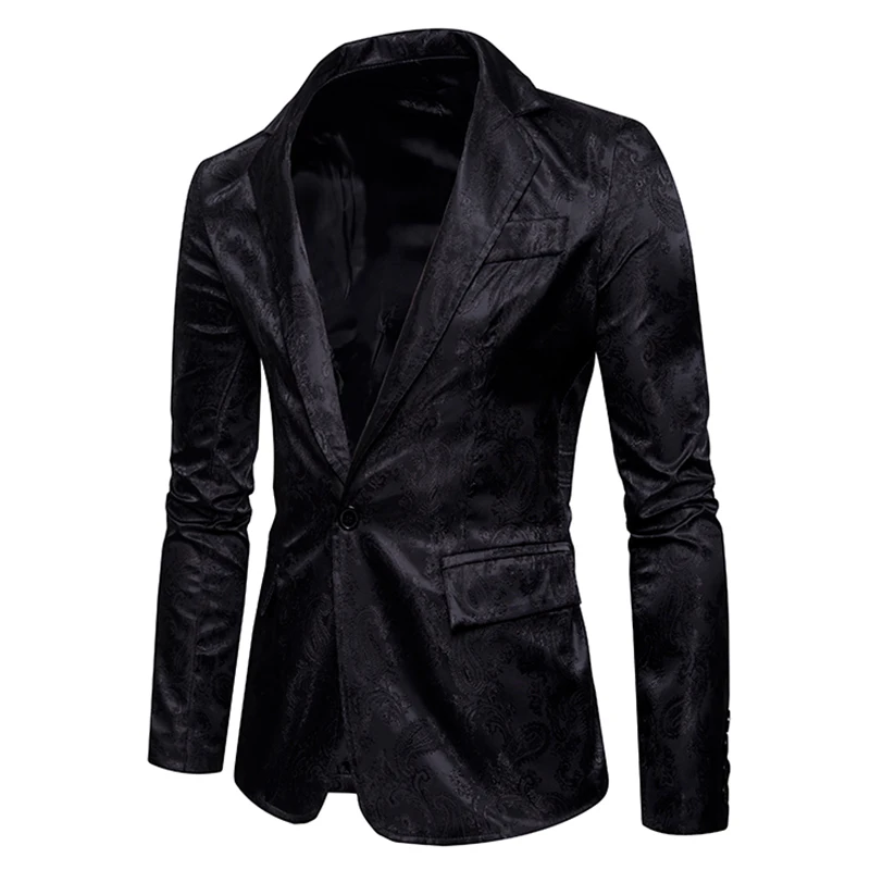 

New Arrivals Men Casual suit coat men's slim fit autumn single button Cashew flowers pattern silk cloth Suit jacket EU size