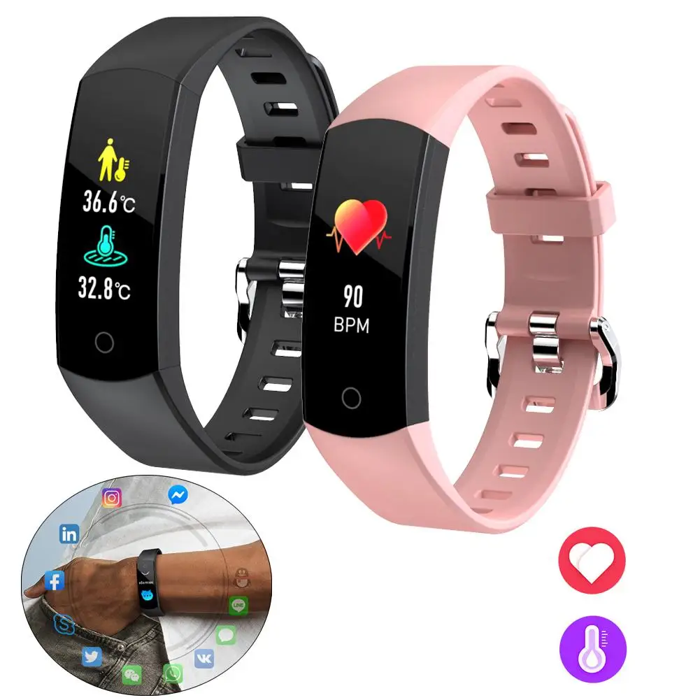 

2022 New Body Temperature Fitness Tracker Bracelet Sleep Monitor Smart Watch Phone Mate for Android iOS Men Women