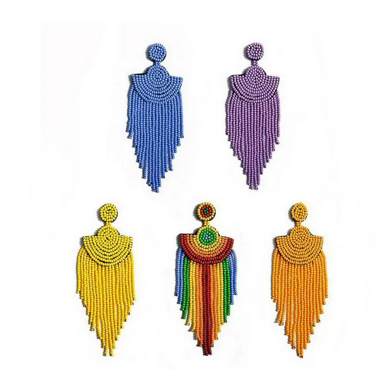 

E7623 ZWPON Colorful Seed Beads Tassel Earrings 2020 New Boho Earrings Long Beaded Fringe Earrings Jewelry Wholesale