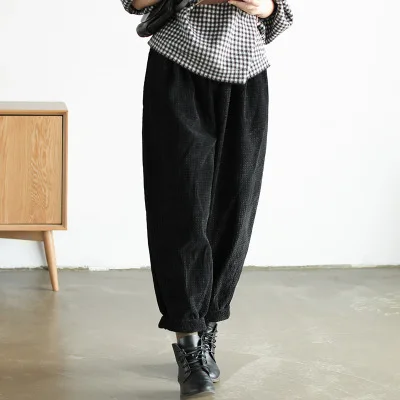 2019 вельветовые осенние и зимние повседневные свободные одноцветные штаны в