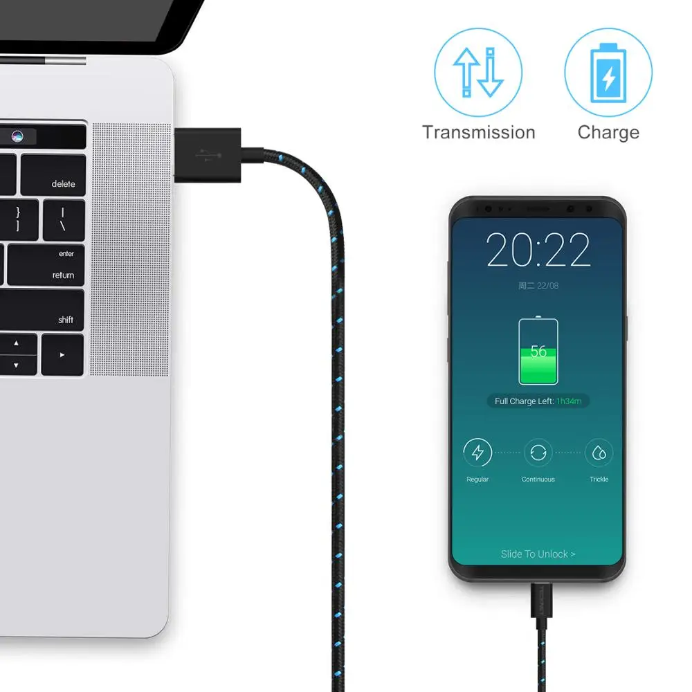 Высокоскоростной зарядный usb кабель TeckNet Type C USB в оплетке для передачи данных и