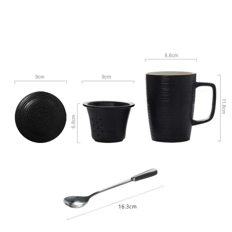 

Pottery Coffee Mug With Lid Large Capacity Ceramic Filter Tea Cup Office Table Simple Bottle For Water Travel Teacup Dinkware