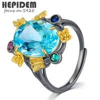 hepidem 100 topaz 925 sterling silver rings 2022 new women blue big size store crystal gem gemstones s925 fine jewelry 7009