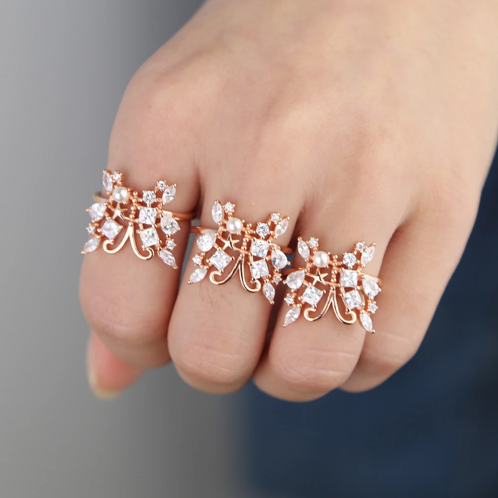 Трендовые кольца с маленькими бабочками, жемчугом и кубическим цирконием, изящное кольцо для женщин, свадебная вечеринка, милые аксессуары для пальцев, дешево.