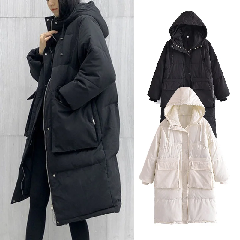 

Женская длинная пуховая куртка Za, Модная парка с длинным рукавом, хлопковая куртка с капюшоном, повседневный Топ, 2020