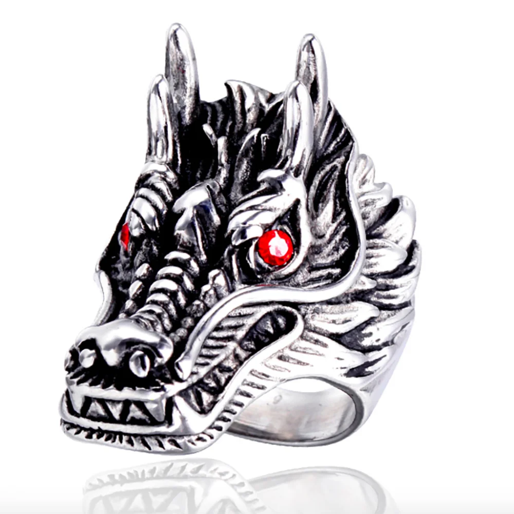 Мужское Винтажное кольцо с головой дракона из нержавеющей стали ювелирные
