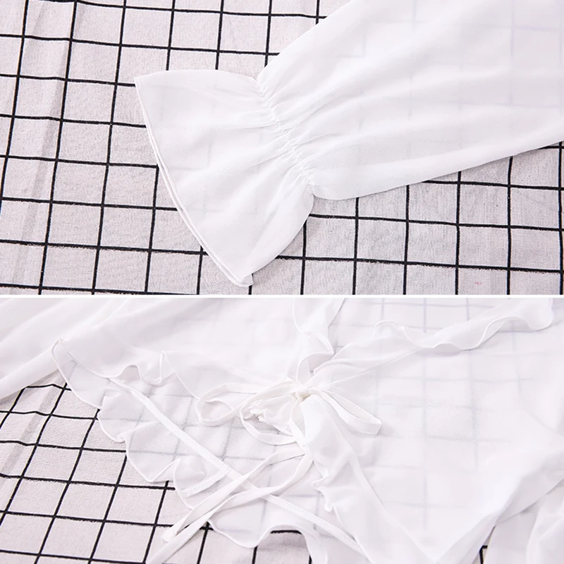 

Shirts Women Summer Leisure Popular Tender Mellow Sweet Chic Hot Sale Summer Chiffon Sun Protection Ladies Crop Top Flare Sleeve