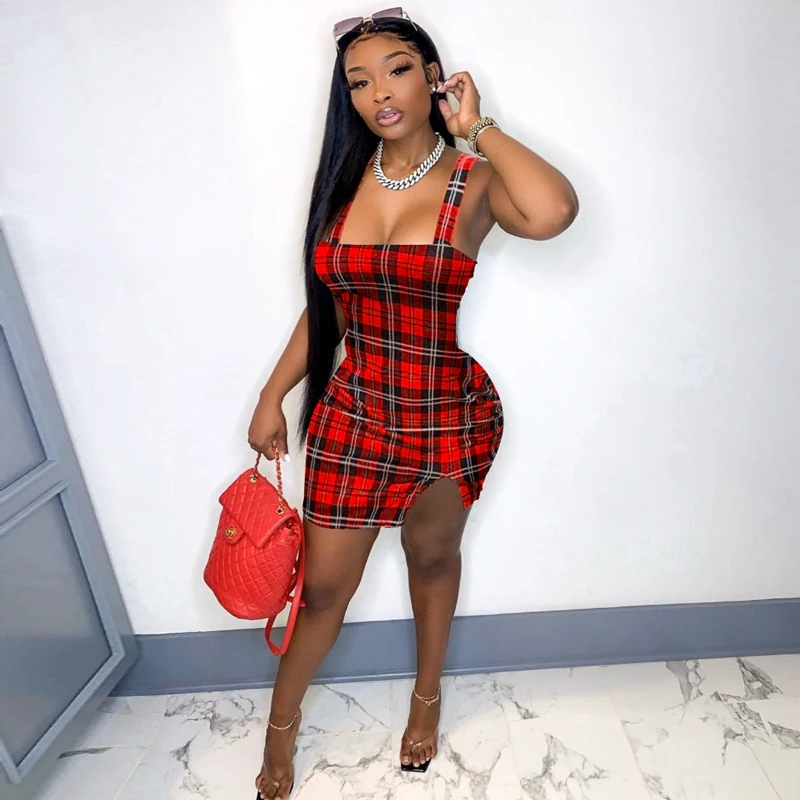 

Sexy Plaid Dress Summer Sling Sleeveless Birthday Party Lounge Wear Night Club Outfits Goth Streetwear Y2k Clothes Wholesale