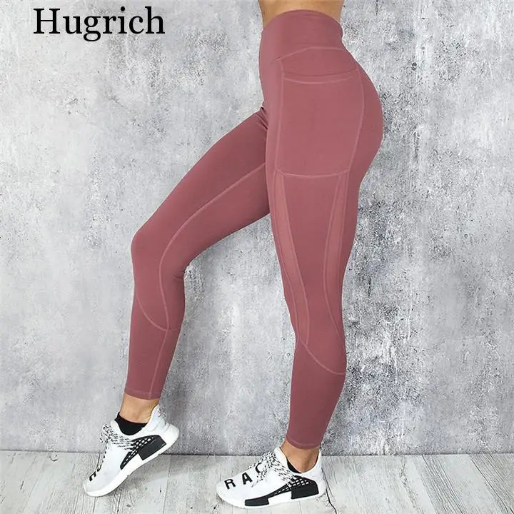 

High Waist Pocket Leggings Solid Color Workout Leggings Women Clothes Side Lace Leggings