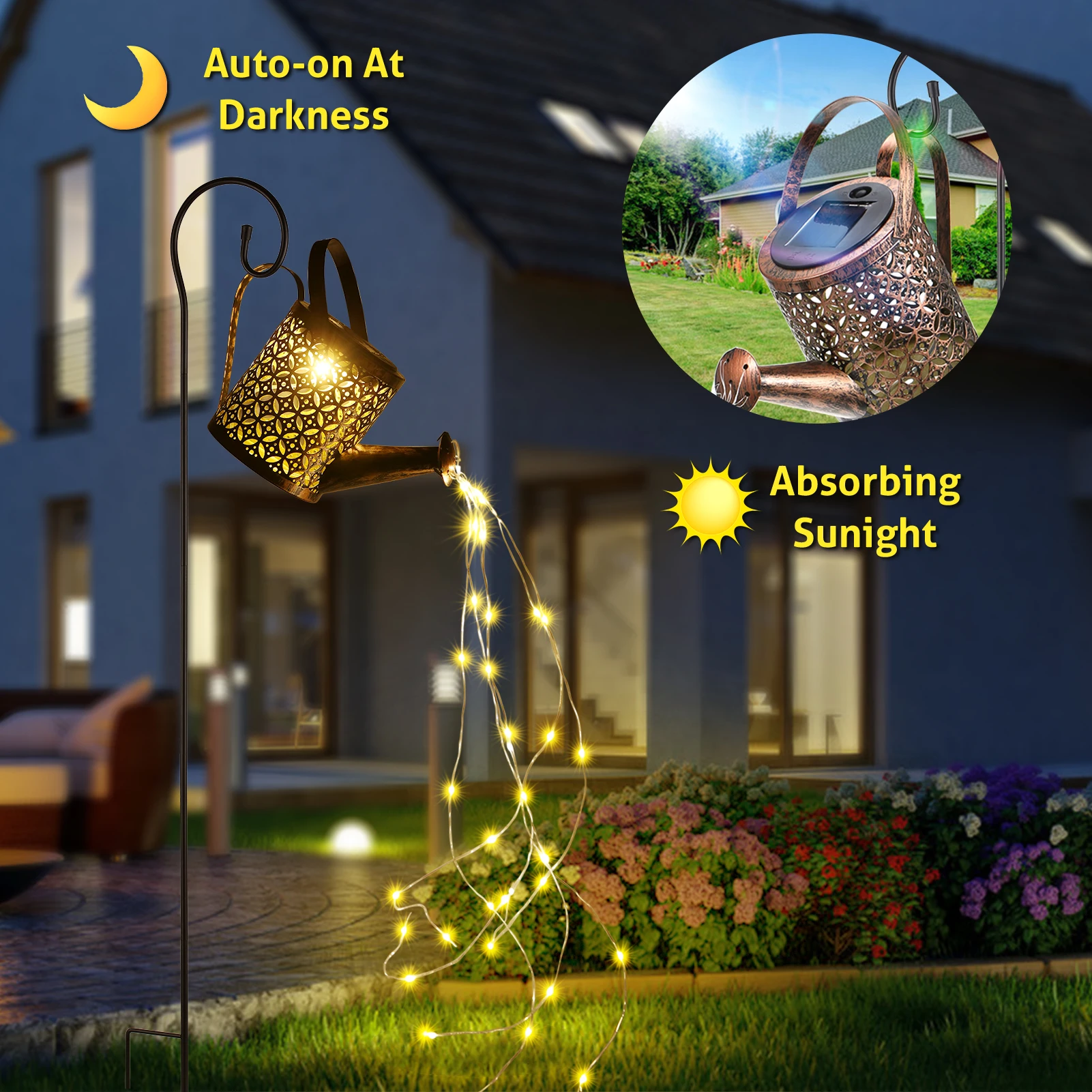 

36LEDs 600mm Solar Powered Energy Watering Can Outdoor Solar Lamp Fairy String Light with Standing Solar Light IP65 Waterproof