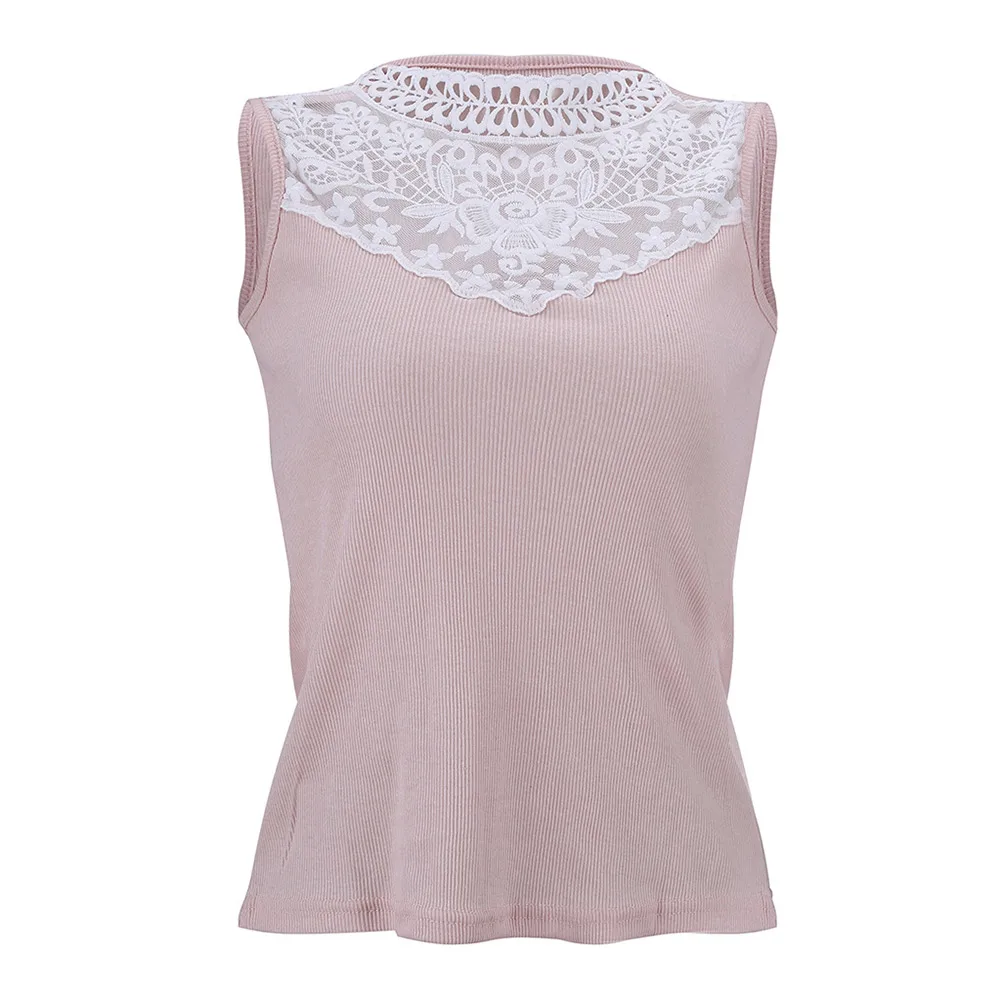 

Nice Ot Summer Women Sexy Tops O Neck Sleeveless Vest Lace Patchwork Slim Casual Tops Pop 88