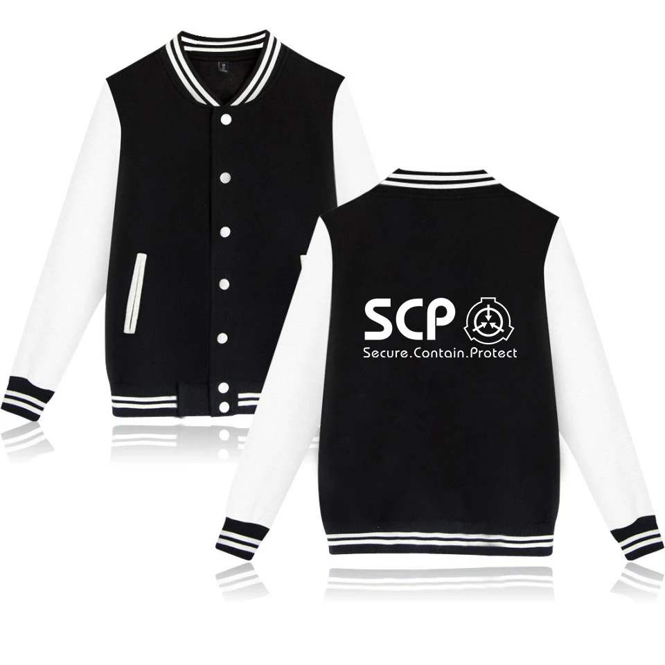 

Women/men Long Sleeve Oversized Baseball Jacket Special Containment Procedures Jackets For Women Scp Foundation Harajuku Coats