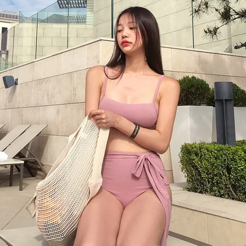 Купальник женский в стиле ретро с маленькой грудью завышенной талией |