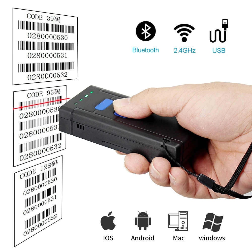 

Bluetooth Barcode Scanner,1D Laser Portable Bluetooth Wireless USB Wired 3 in 1 Barcode Scanner with 16M Memory