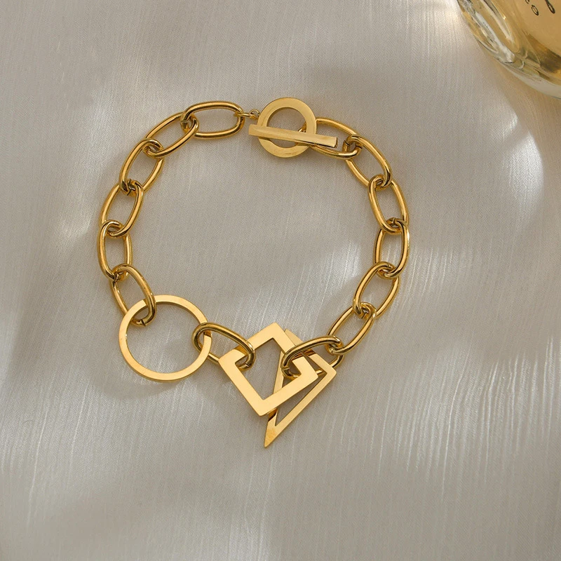 Браслеты YAOLOGE 2021 Trendy из нержавеющей стали 316L с двумя геометрическими слоями для женщин, модные украшения для вечеринок.