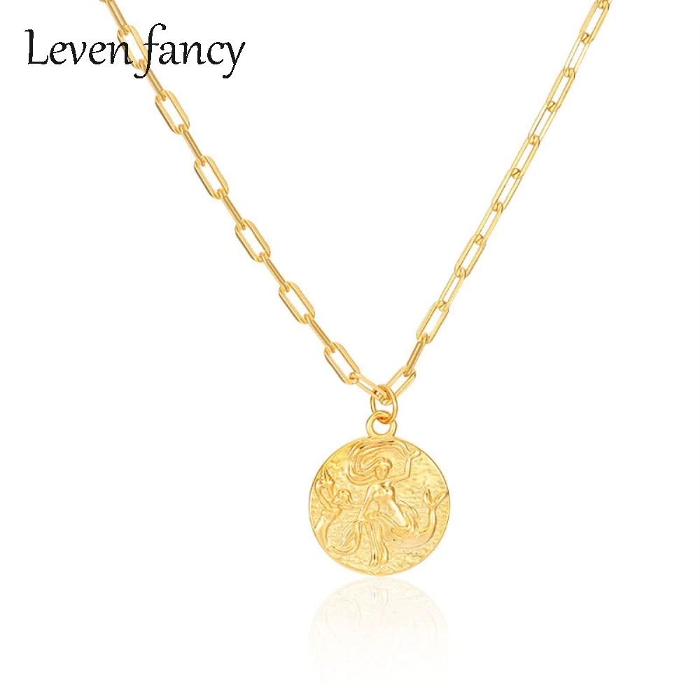 Популярное винтажное ожерелье с медальоном и золотой цепью серебряное круглым в