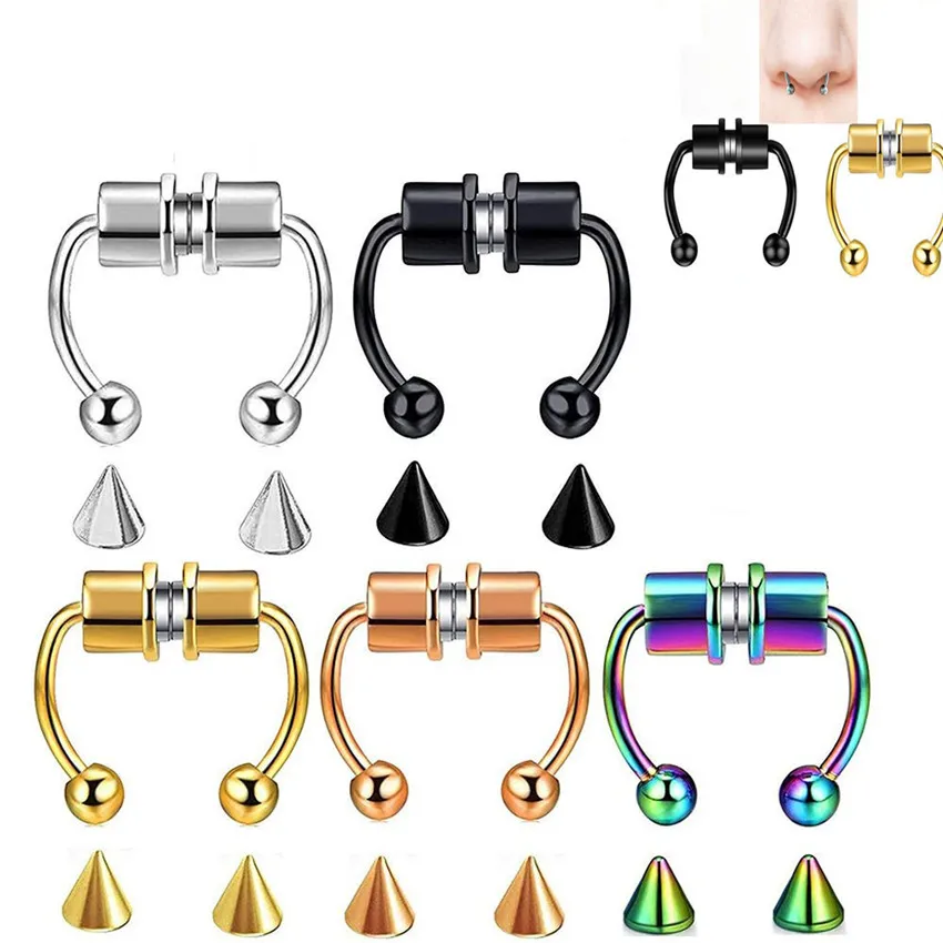 1PC U Shaped Fake Nose Clips Hoop Septum Rings Stainless Steel Magnet Play On The Beach Nose Piercing Fake Piercing Hip Hop Rock