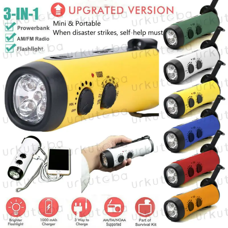 Светодиодный аварийный ручной Динамо &quotAM/FM/ВБ/Прогноз погоды радио фонарь