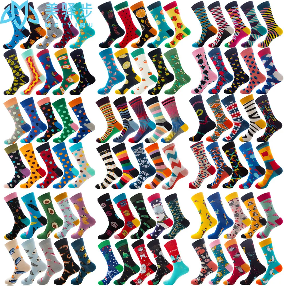 10 Pairs Per Set Long Tube Funny Happy Men Socks Novelty Skateboard Crew Casual Crazy Socks
