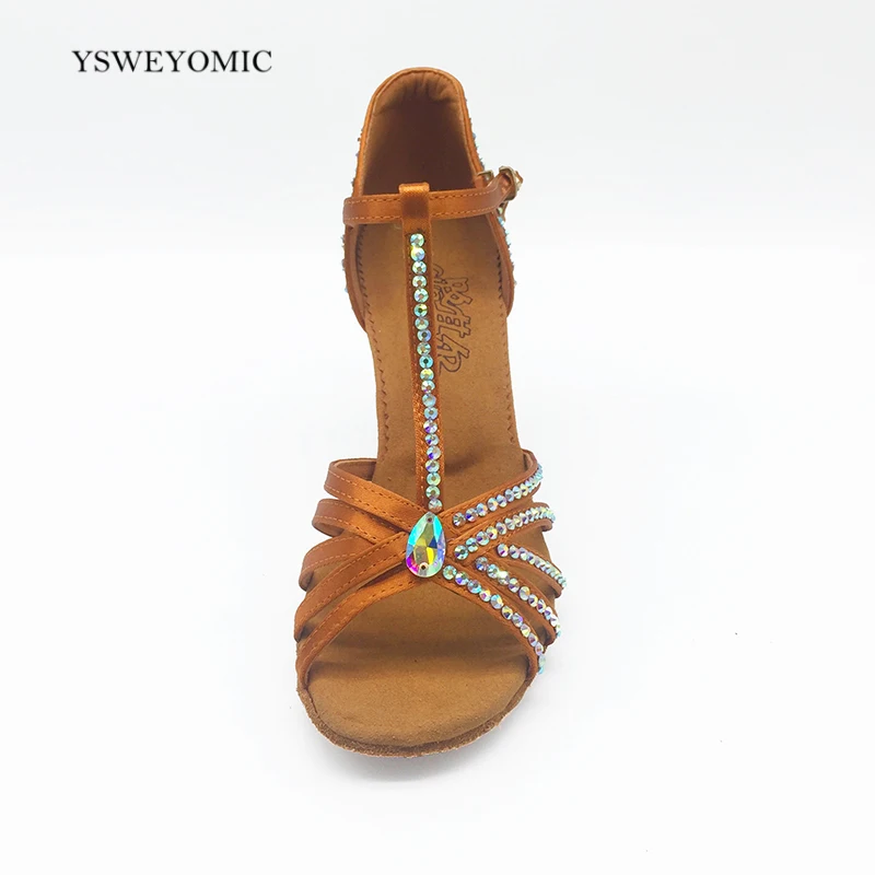 Латинской Танцы обувь Для женщин мягкая подошва загар Цвет 8 5 см тонкий высокий