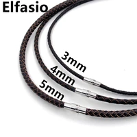 345mm mens womens brown braided genuine leather cord necklace stainless steel secure clasp jewelry 18 32